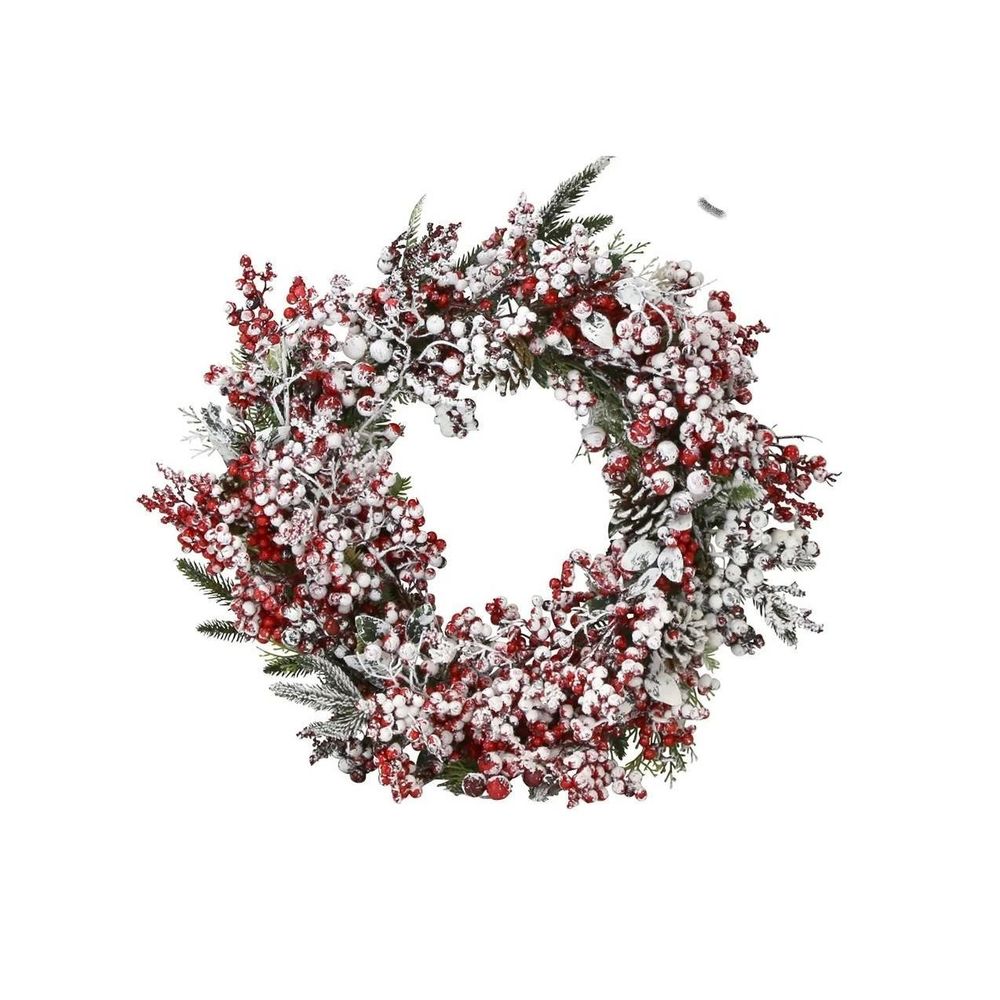 Deco Wreath Frost Red Berries - 60cm